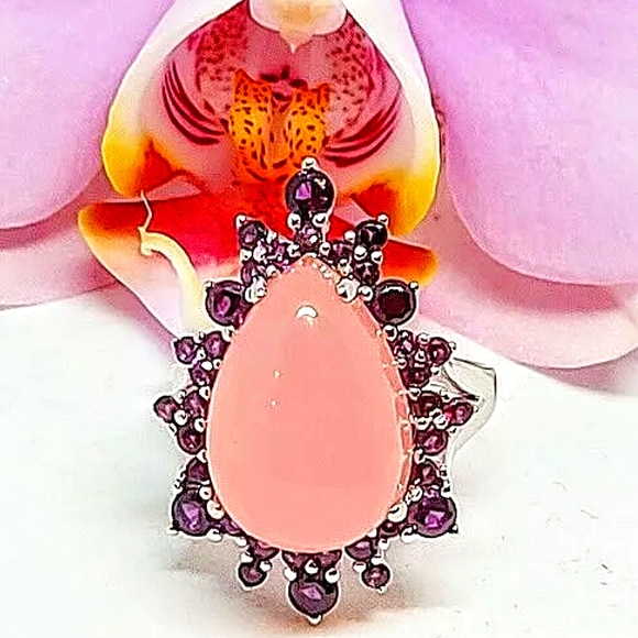 Natural Pink Chalcedony & Amethyst 925 Sterling Silver Ring Sz 7 - Picture 4 of 4